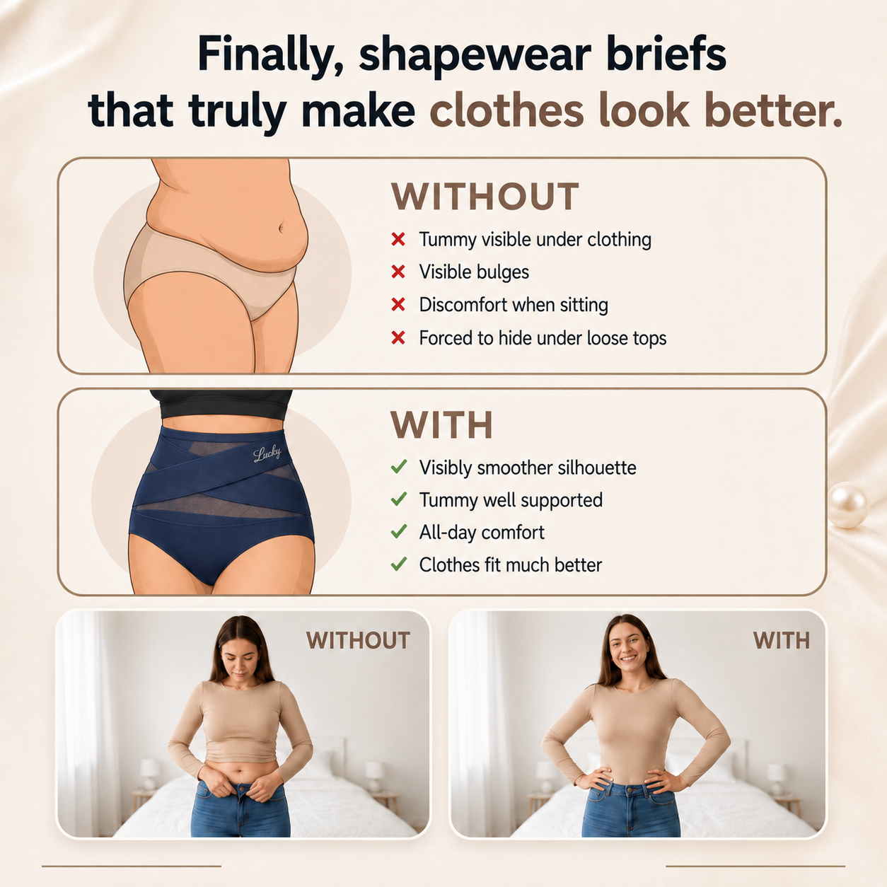 Seamless - high-waisted shapewear panties with a flat-tummy effect