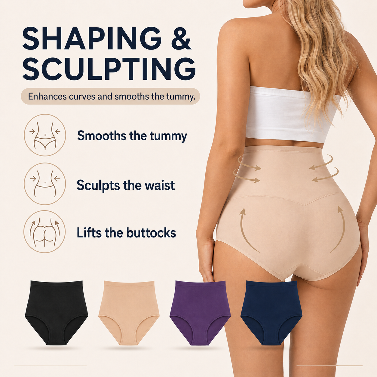 Seamless - high-waisted shapewear panties with a flat-tummy effect